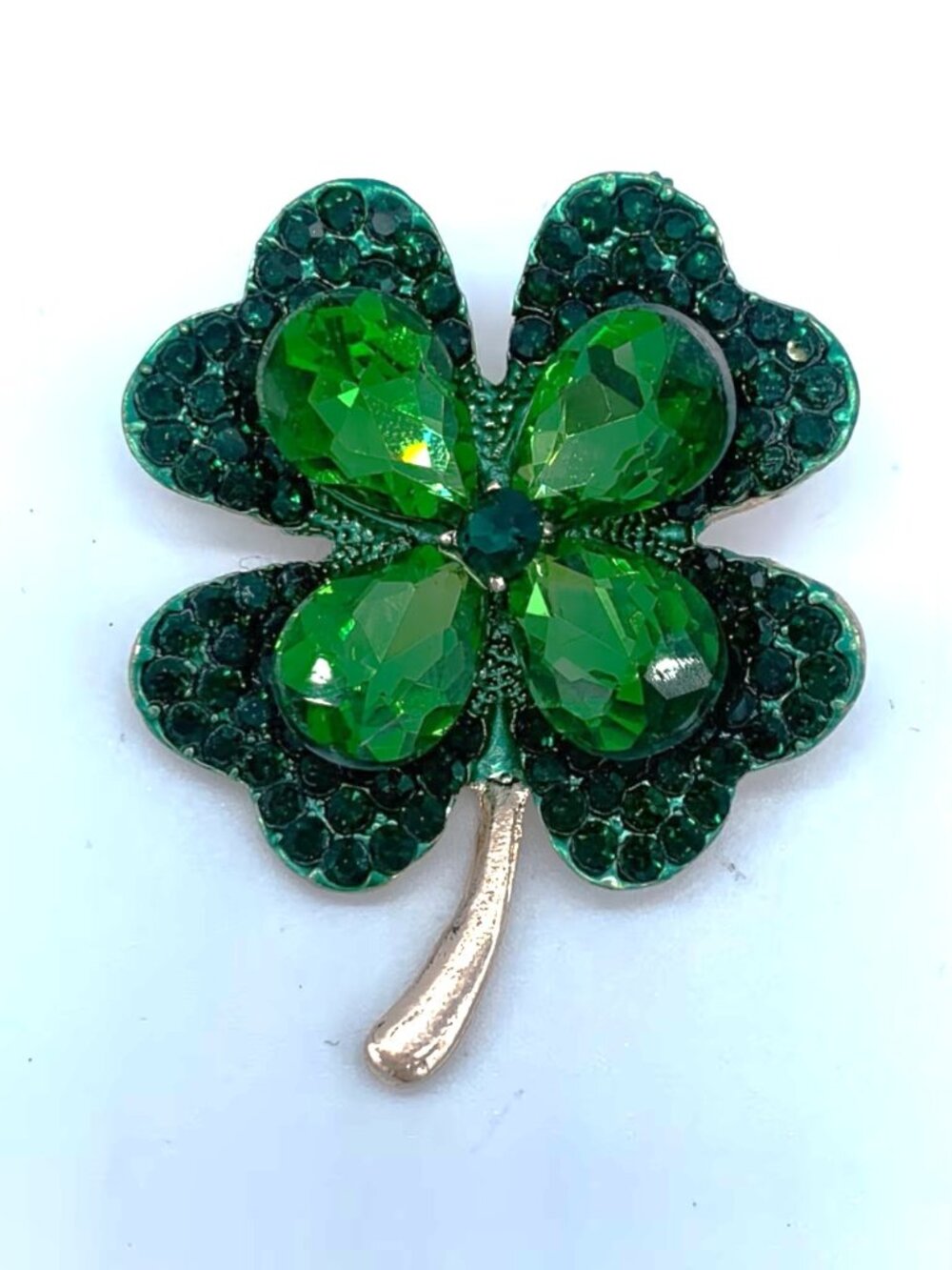 SET of 2 St. Patrick's Day Four leaf clover brooch -Art Deco Vibe - Pin